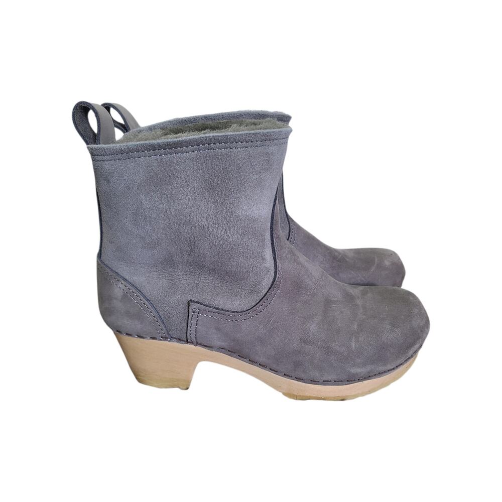 No. 6 5" PULL ON SHEARLING CLOG BOOT ON Mid HEEL- SMOKE SUEDE Size 37 US 7